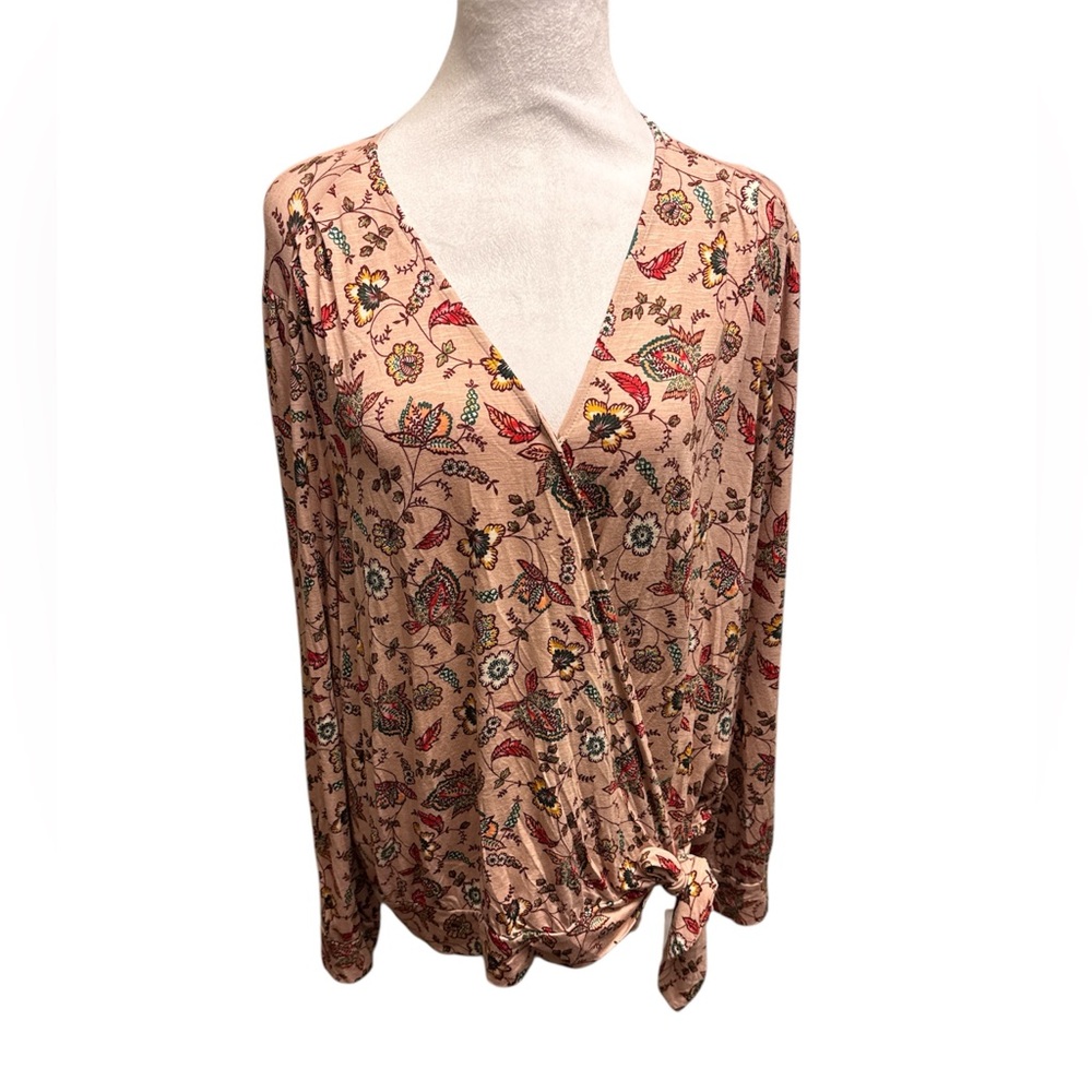 Farmers market by one world Floral V-Neck Wrap Top - Pink